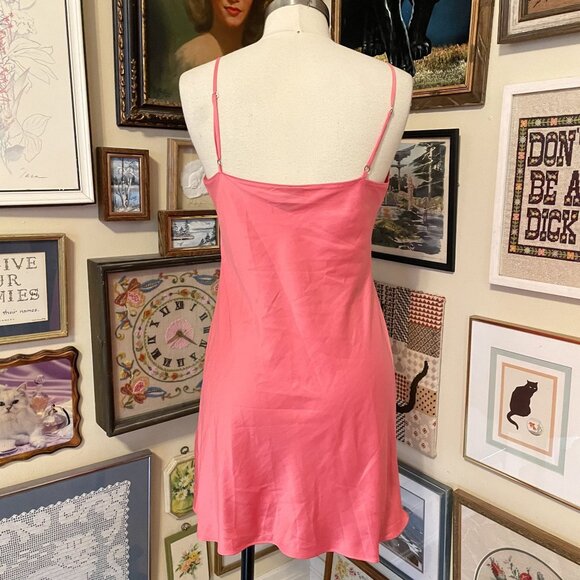 Natori Pink 100% Polyester Satin Chemise Slip Dress with Spaghetti Straps Size M - Picture 4 of 6